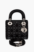 Christian Dior Black Satin Rhinestone Mini Lady Dior Bag