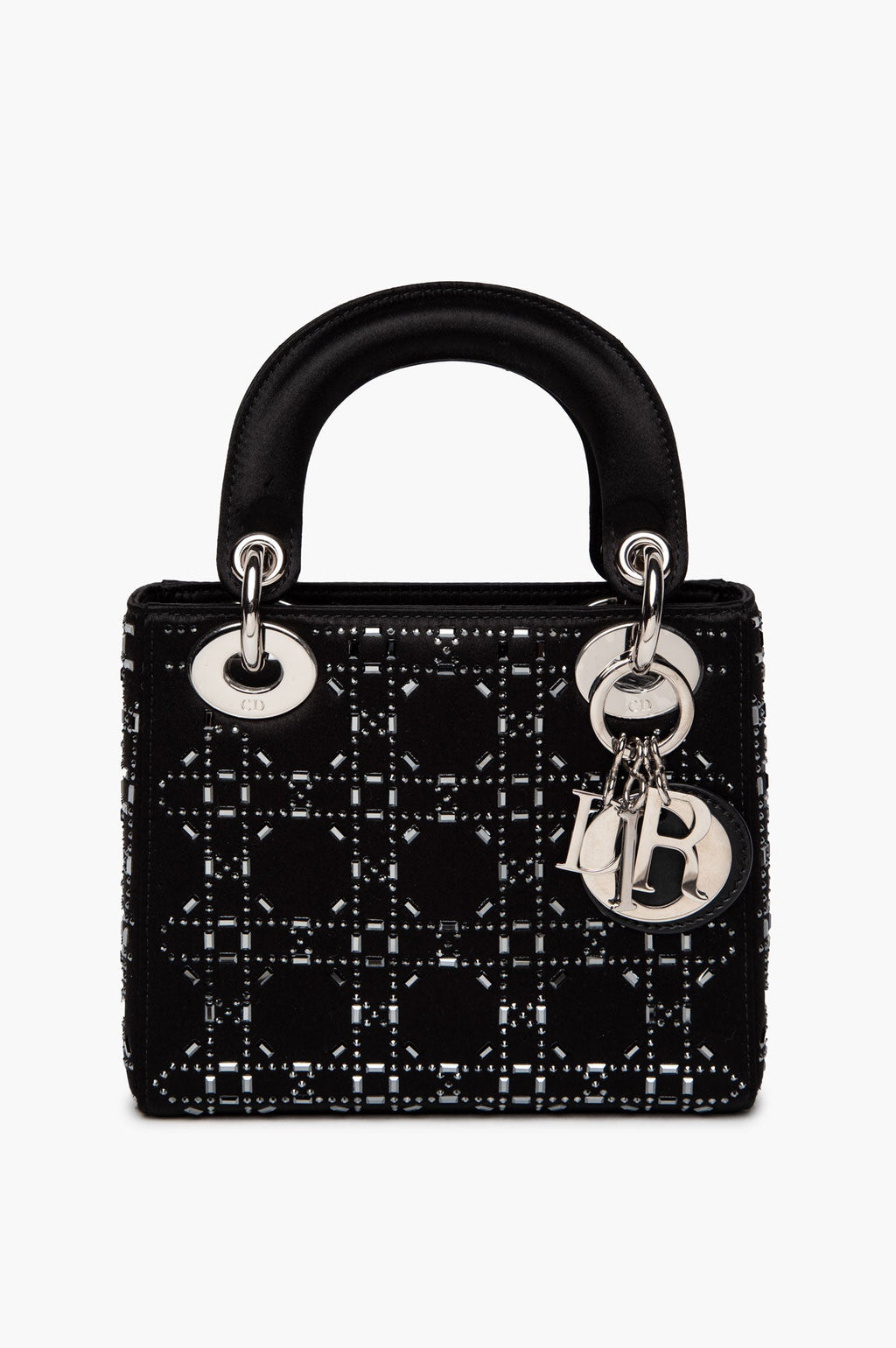 Christian Dior Black Satin Rhinestone Mini Lady Dior Bag