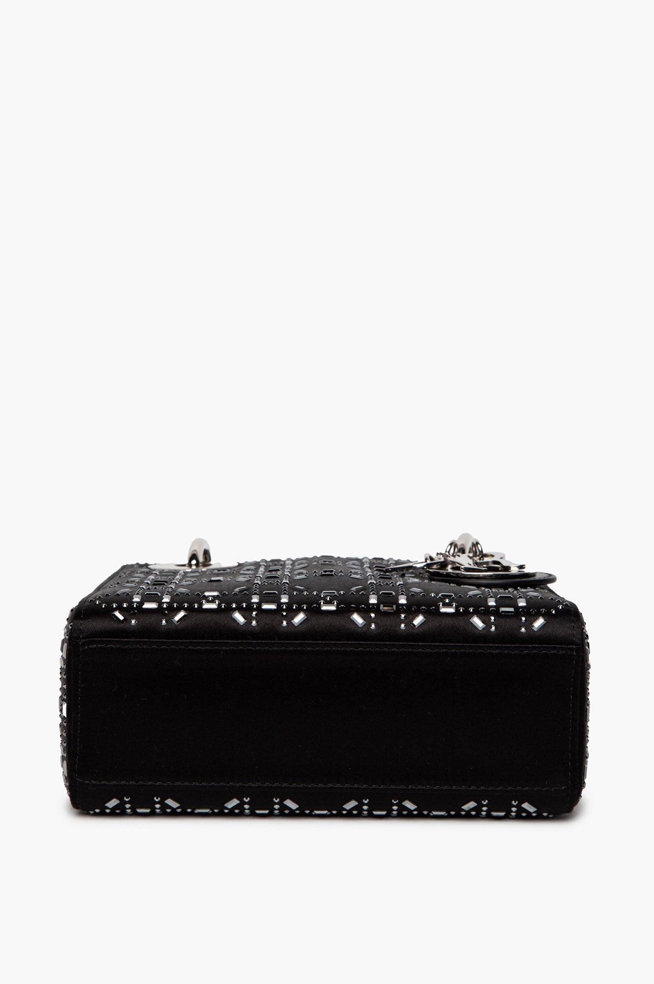 Christian Dior Black Satin Rhinestone Mini Lady Dior Bag