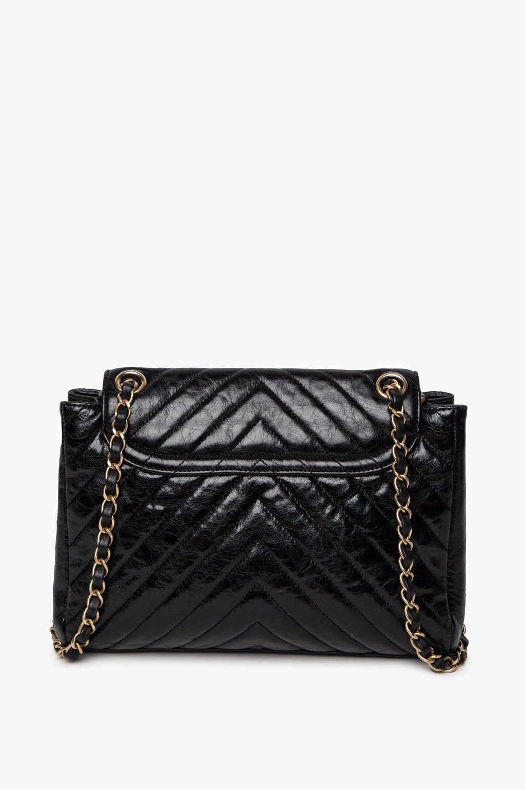 Chanel Black Chevron Quilted Aged Calfskin Hampton Flap Bag