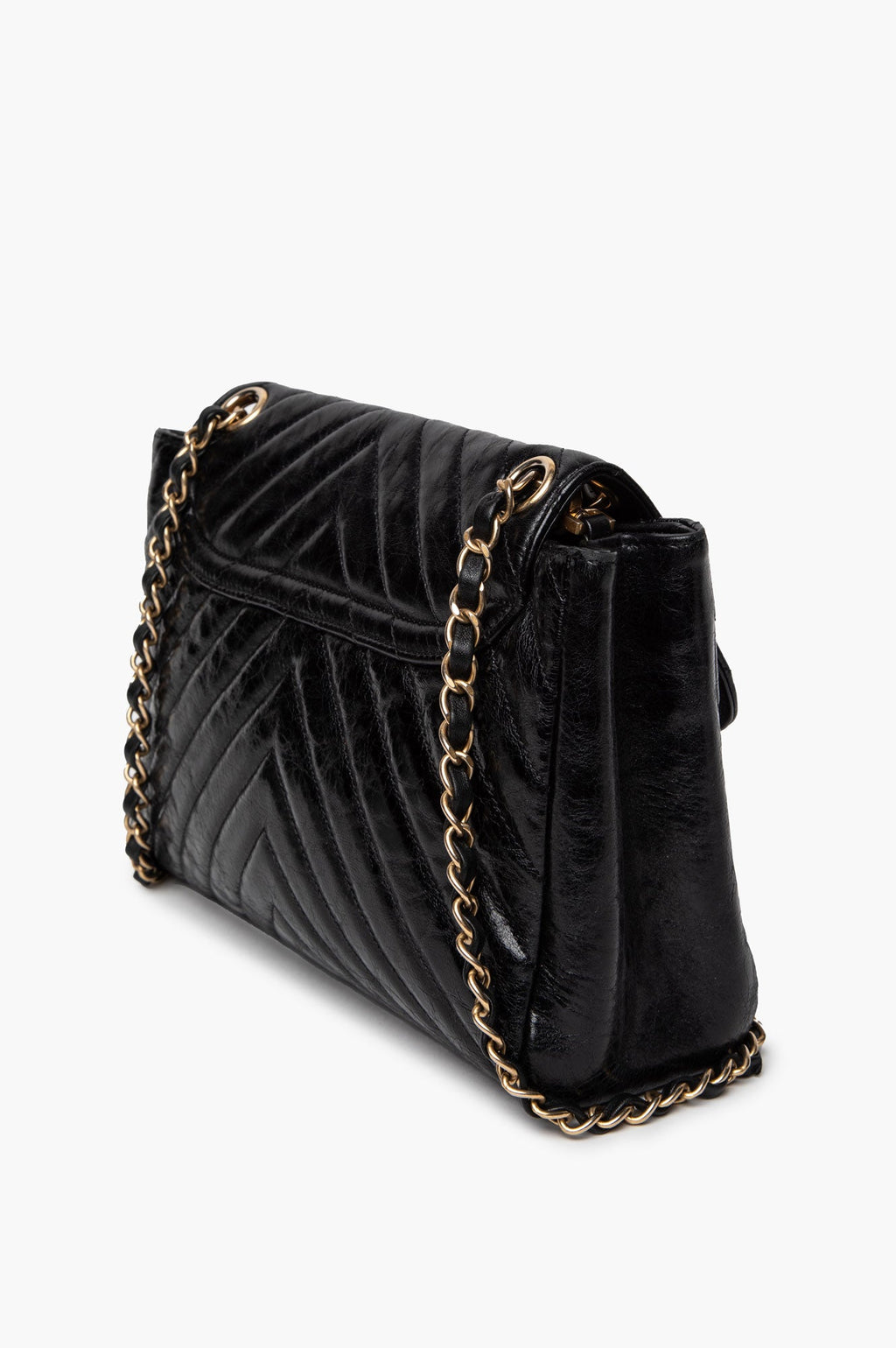 Chanel Black Chevron Quilted Aged Calfskin Hampton Flap Bag