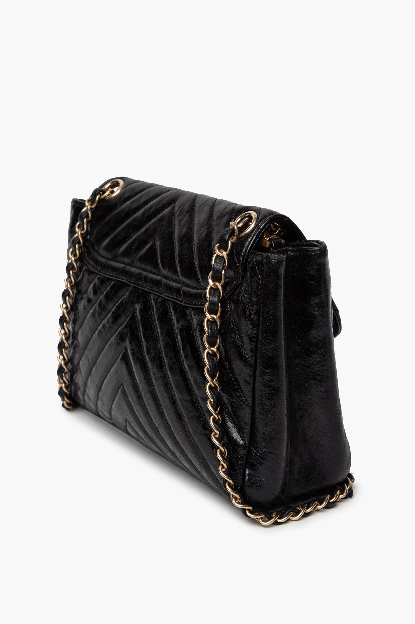 Chanel Black Chevron Quilted Aged Calfskin Hampton Flap Bag