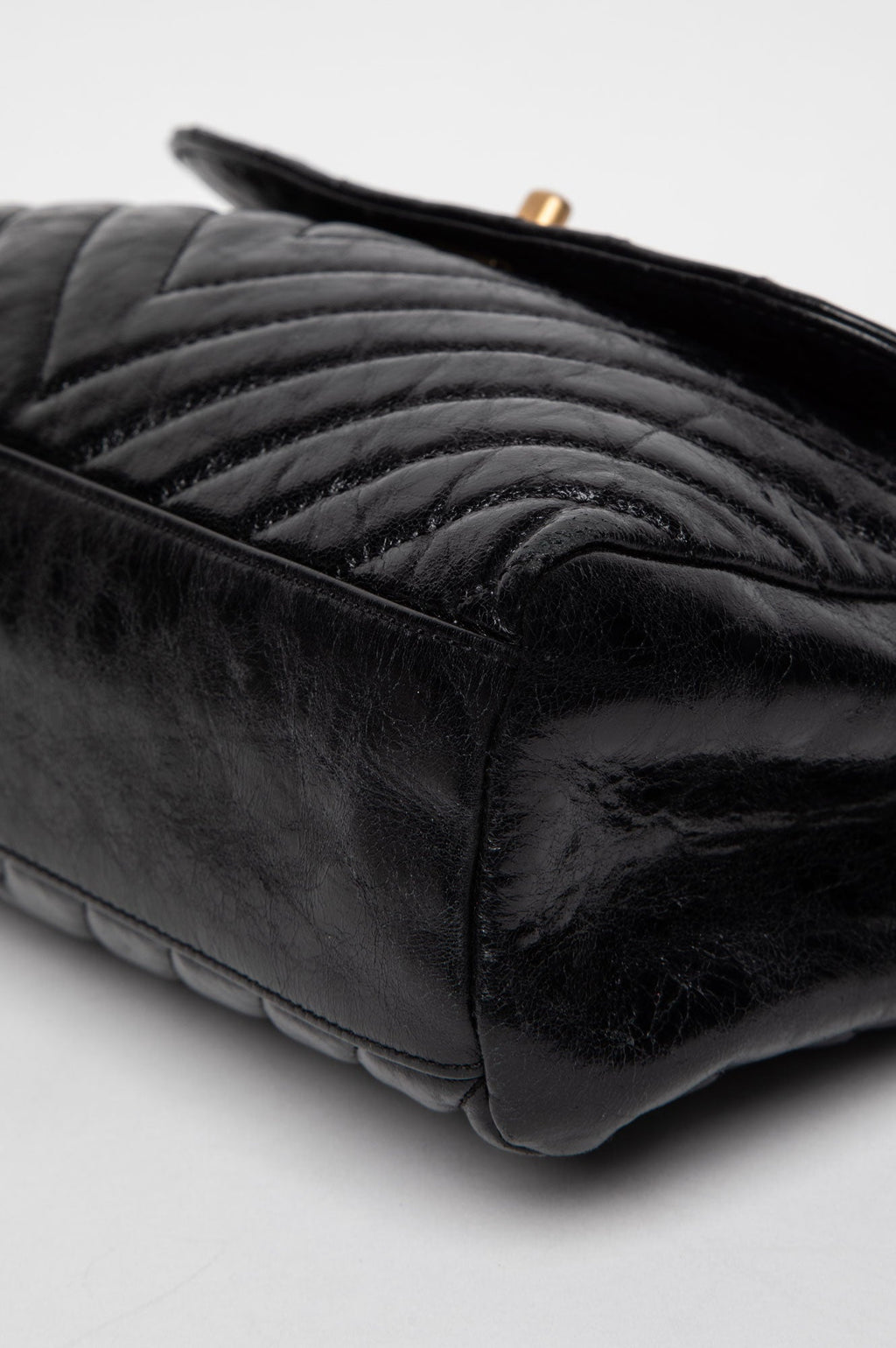 Chanel Black Chevron Quilted Aged Calfskin Hampton Flap Bag