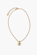 Chanel 24P Gold Tone Quilted CC Pendant Necklace