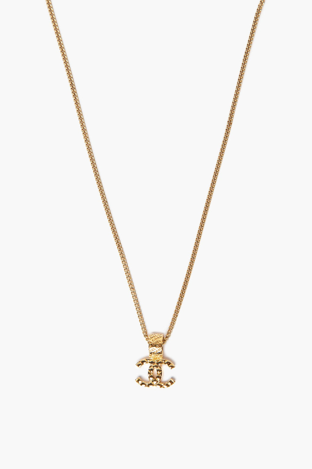 Chanel 24P Gold Tone Quilted CC Pendant Necklace