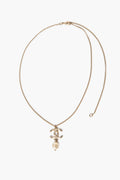 Chanel 12A Champagne Gold Tone CC Faux Baroque Pearl Drop Pendant Necklace