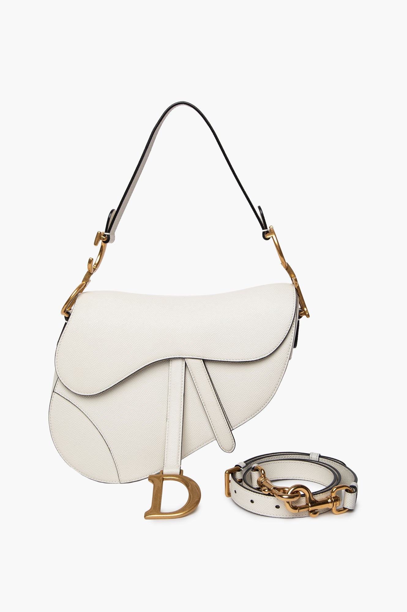 Christian Dior White Grained Calfskin Mini Saddle Bag w/ Strap