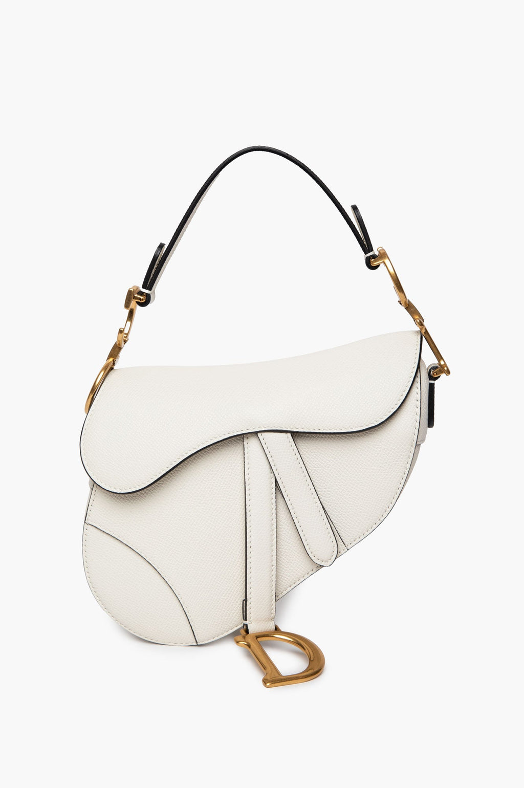 Christian Dior White Grained Calfskin Mini Saddle Bag w/ Strap