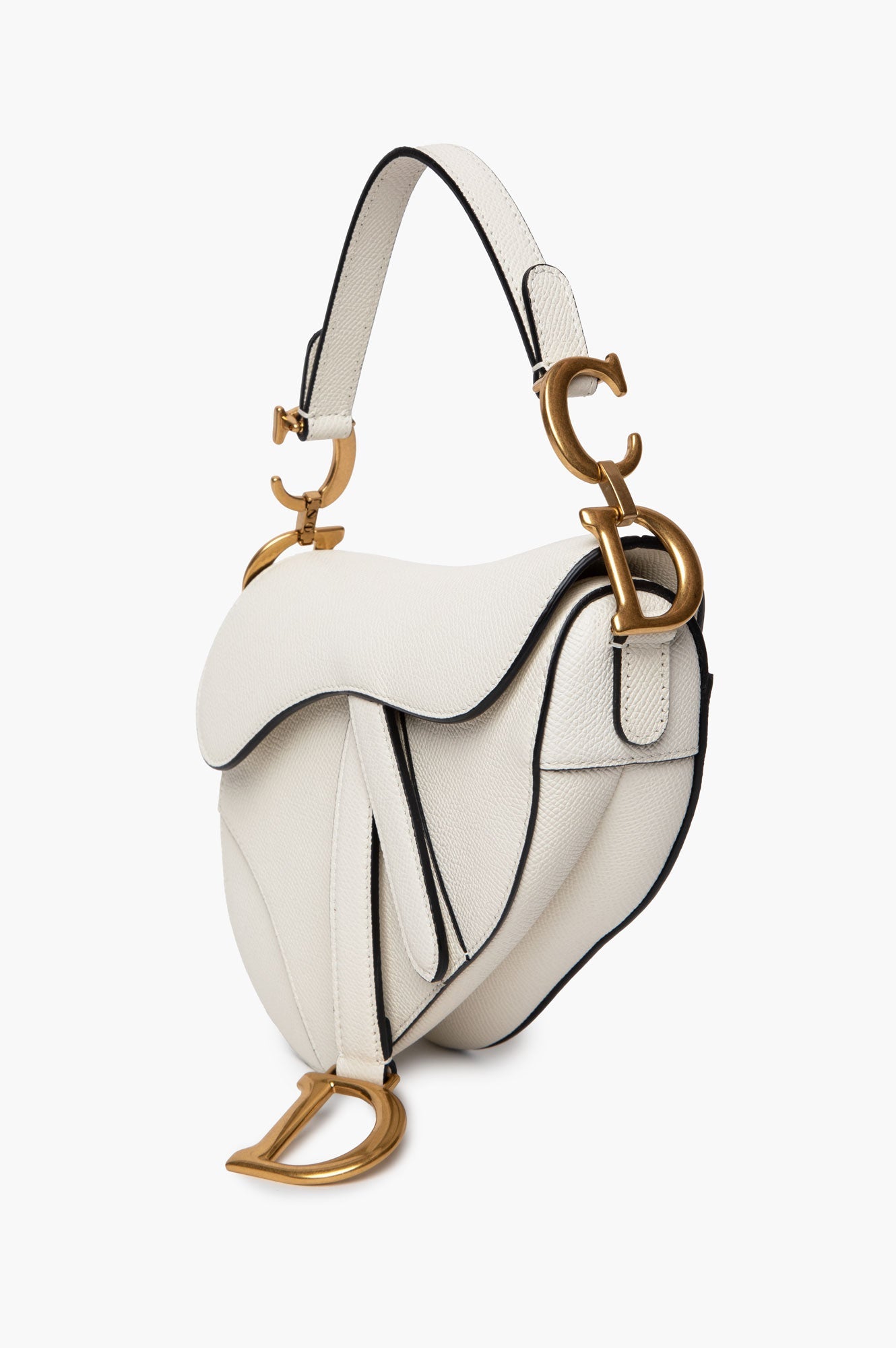 Christian Dior White Grained Calfskin Mini Saddle Bag w/ Strap