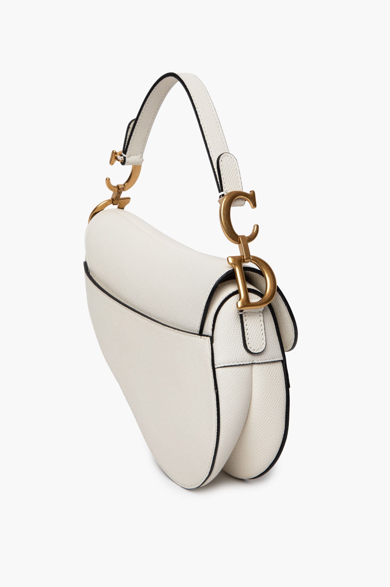 Christian Dior White Grained Calfskin Mini Saddle Bag w/ Strap