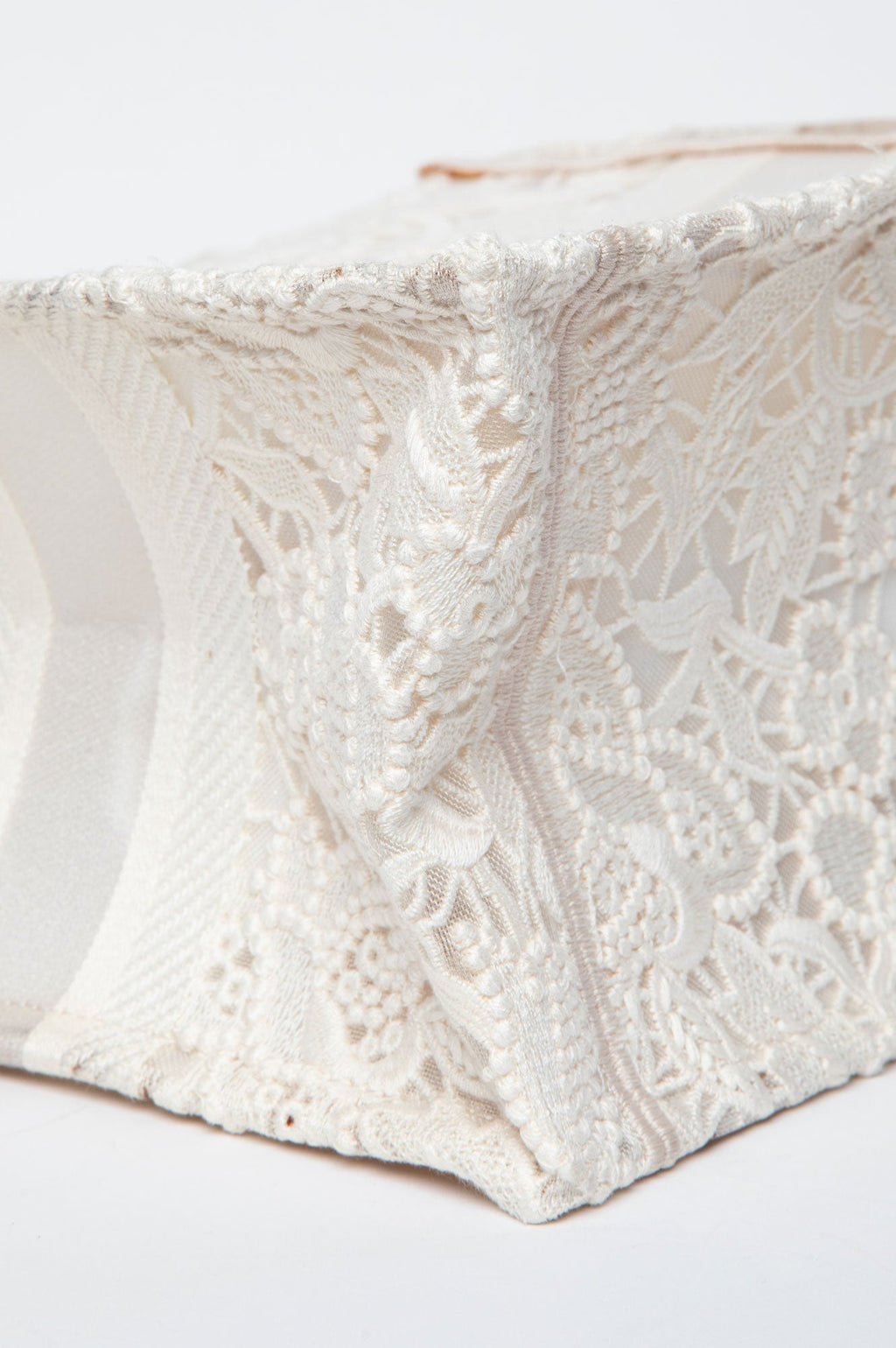 Christian Dior Transparent Embroidered Mesh Cream Lace Book Tote
