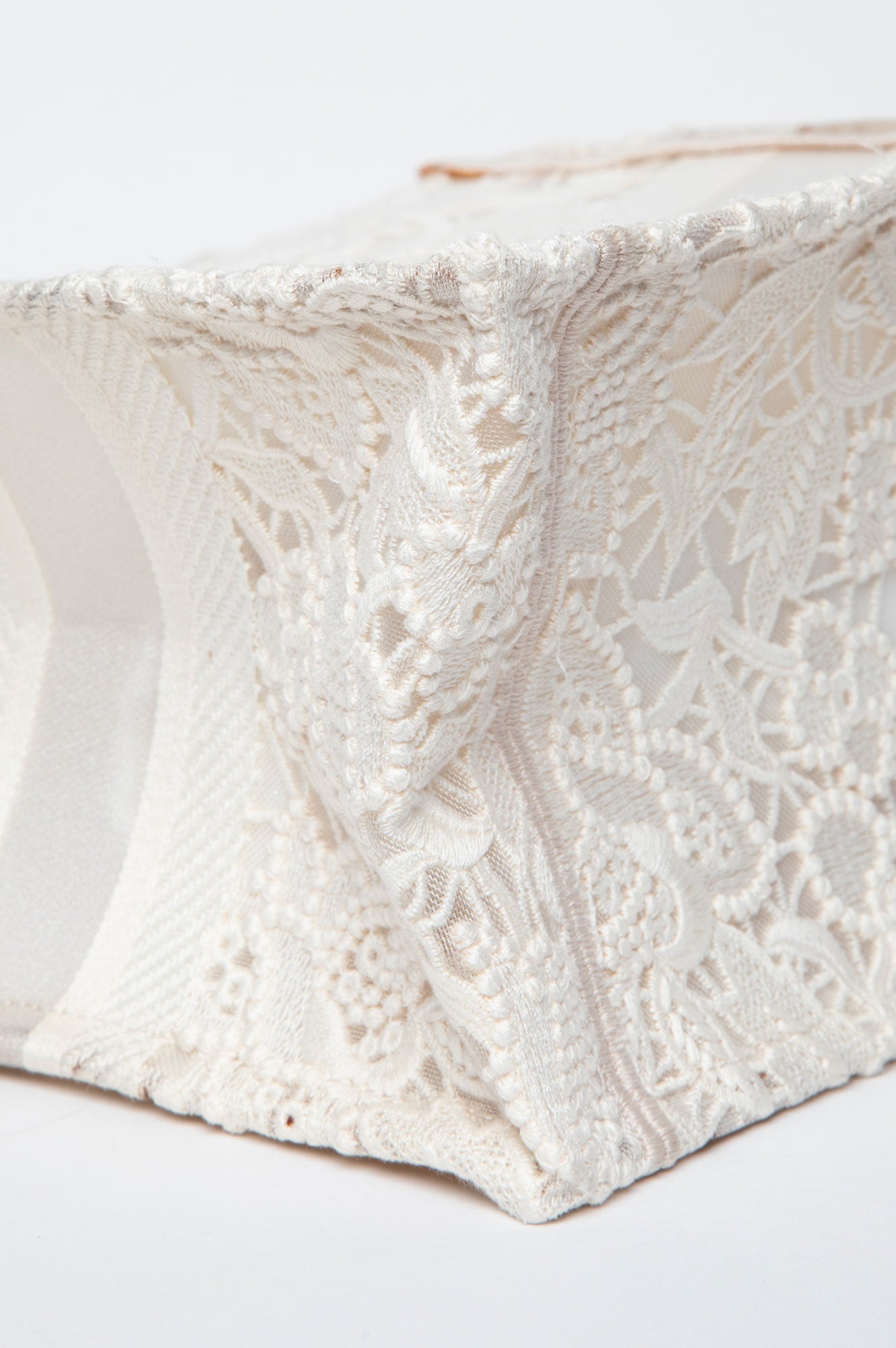 Christian Dior Transparent Embroidered Mesh Cream Lace Book Tote