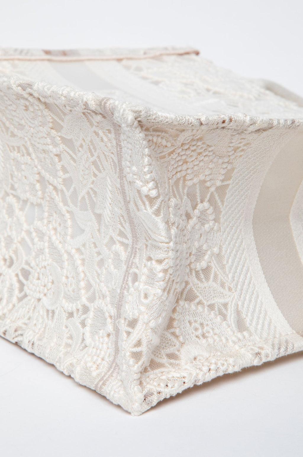Christian Dior Transparent Embroidered Mesh Cream Lace Book Tote