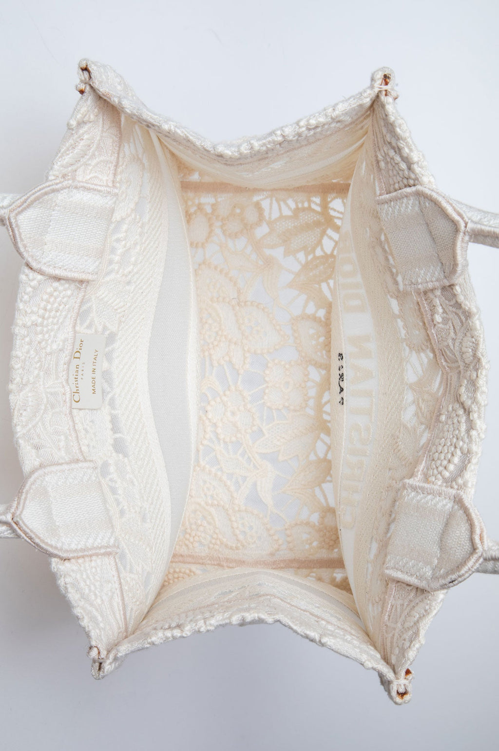 Christian Dior Transparent Embroidered Mesh Cream Lace Book Tote