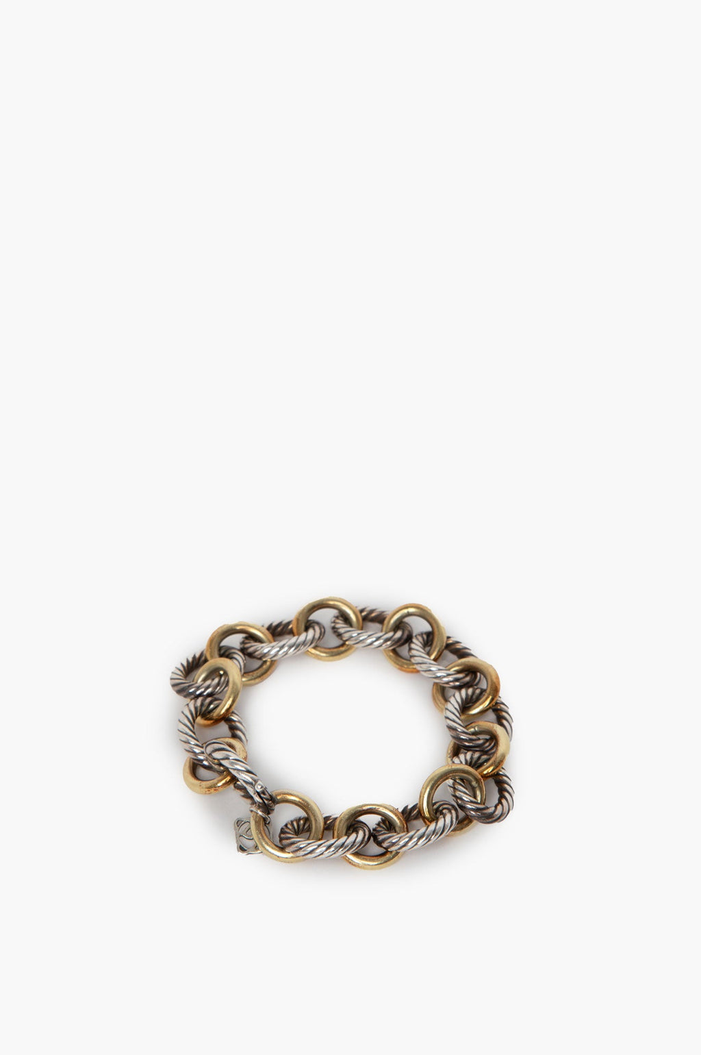 David Yurman Oval Chain Link Bracelet Silver with 18K Gold Size 7.5