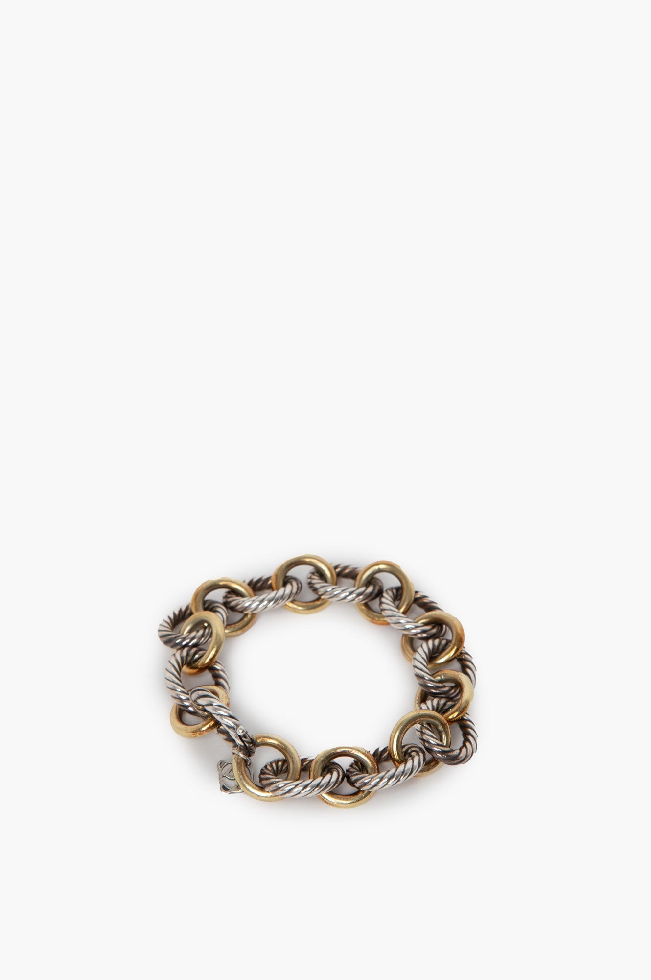 David Yurman Oval Chain Link Bracelet Silver with 18K Gold Size 7.5