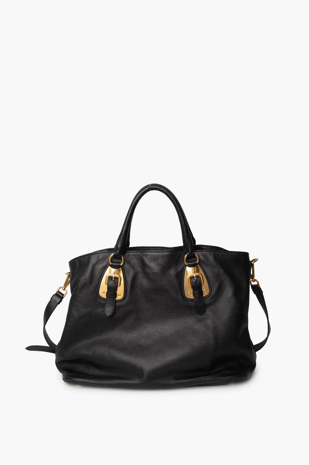 Prada Black Vitello Phenix Buckle Shopper Tote Bag