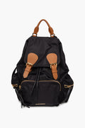 Burberry Brown Leather Trimmed Black Nylon Rucksack