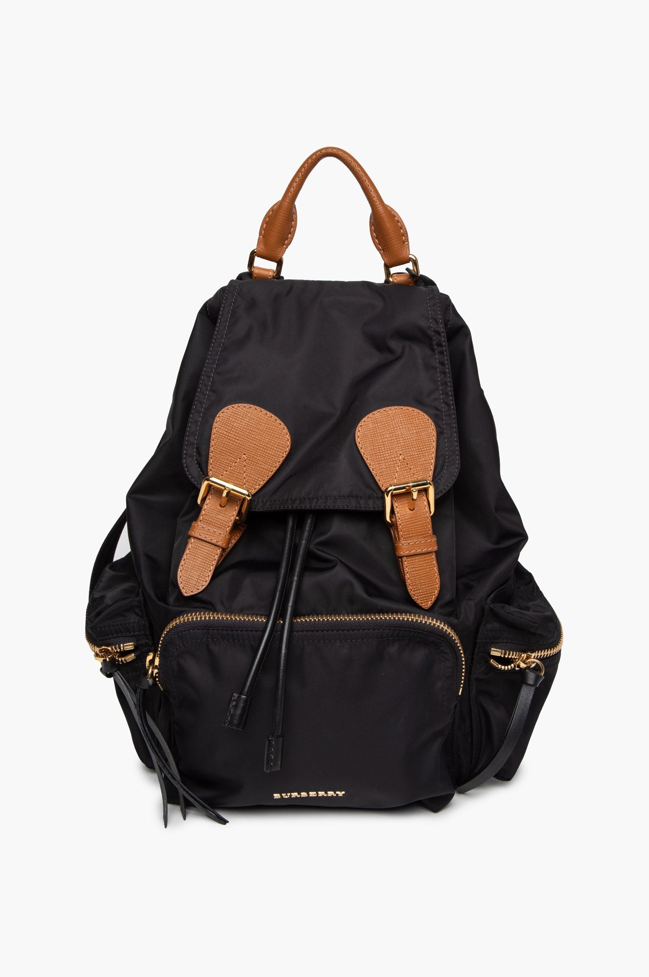 Burberry Brown Leather Trimmed Black Nylon Rucksack