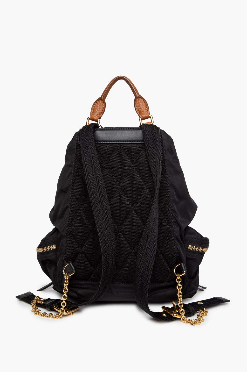 Burberry Brown Leather Trimmed Black Nylon Rucksack