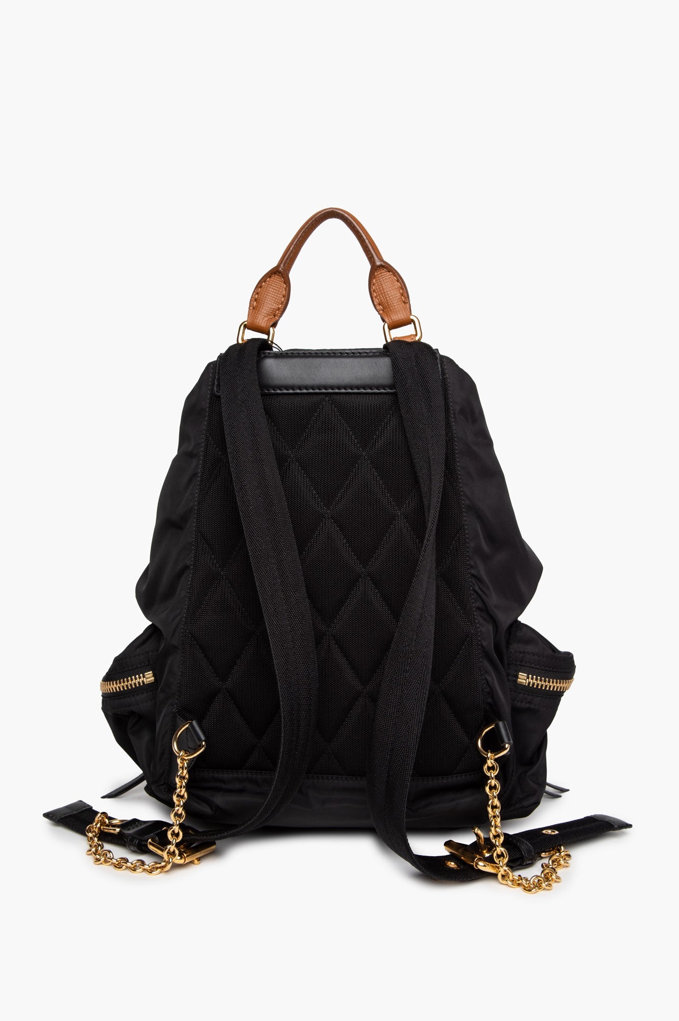 Burberry Brown Leather Trimmed Black Nylon Rucksack
