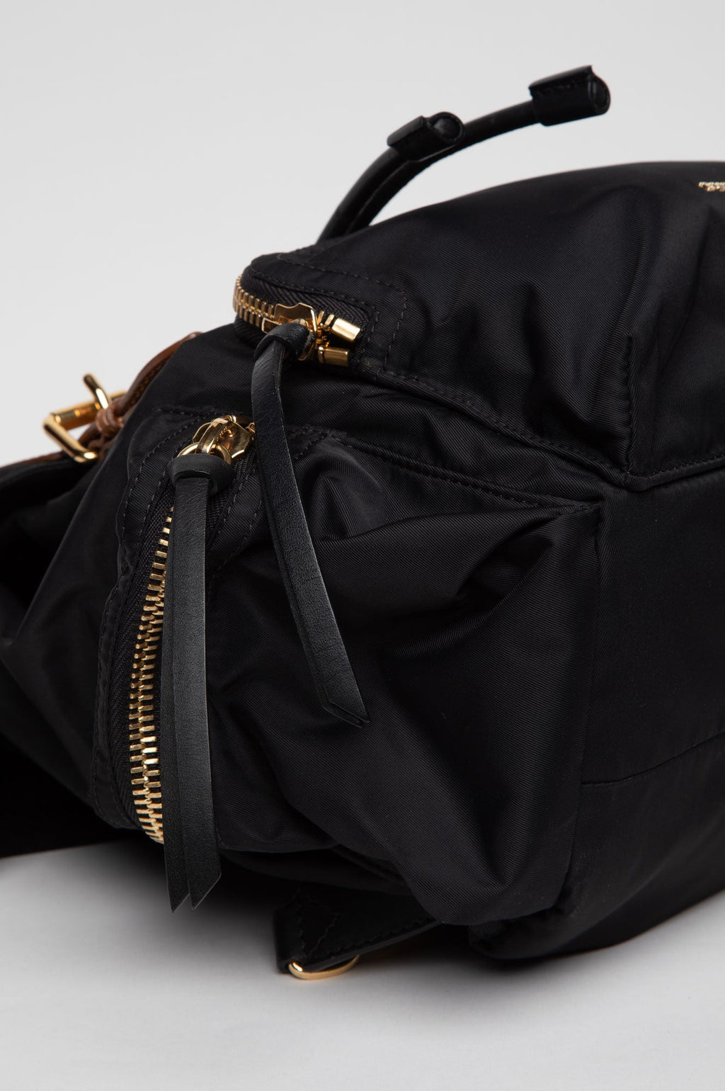 Burberry Brown Leather Trimmed Black Nylon Rucksack