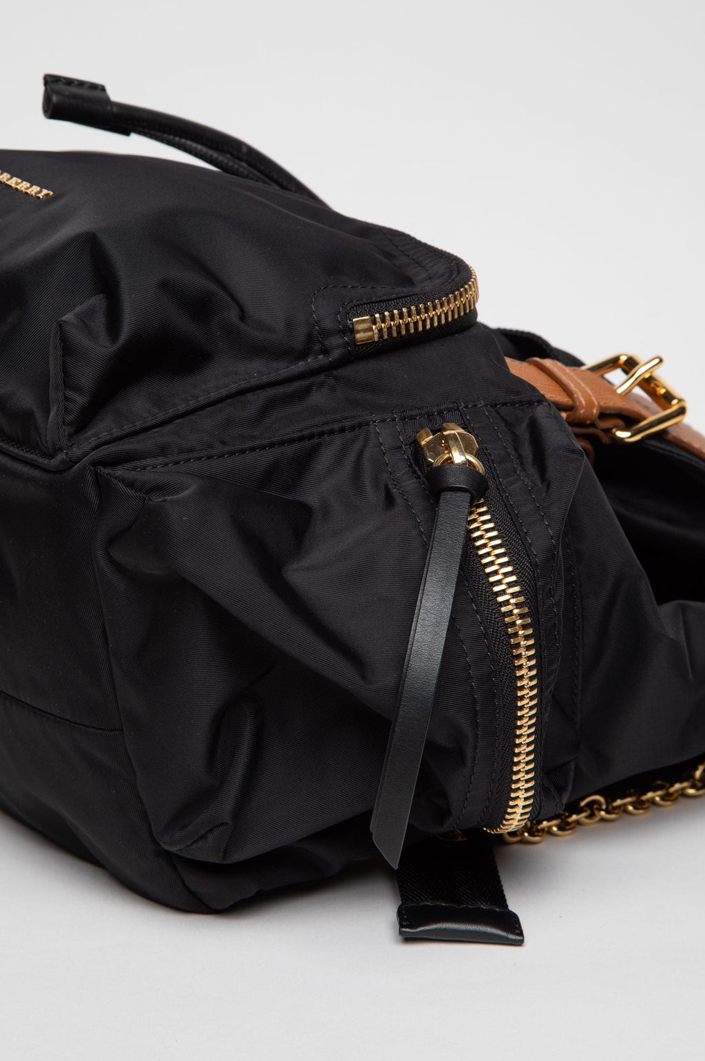 Burberry Brown Leather Trimmed Black Nylon Rucksack