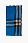 Burberry Cornflower Blue Wool/Silk Giant Check Gauze Scarf