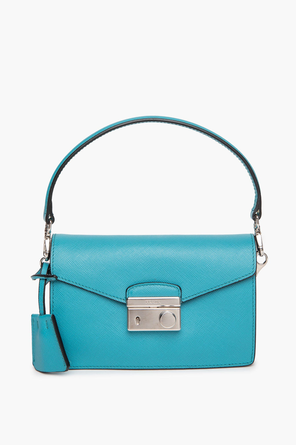 Prada Turquoise Saffiano Lux Leather Mini Flap Bag