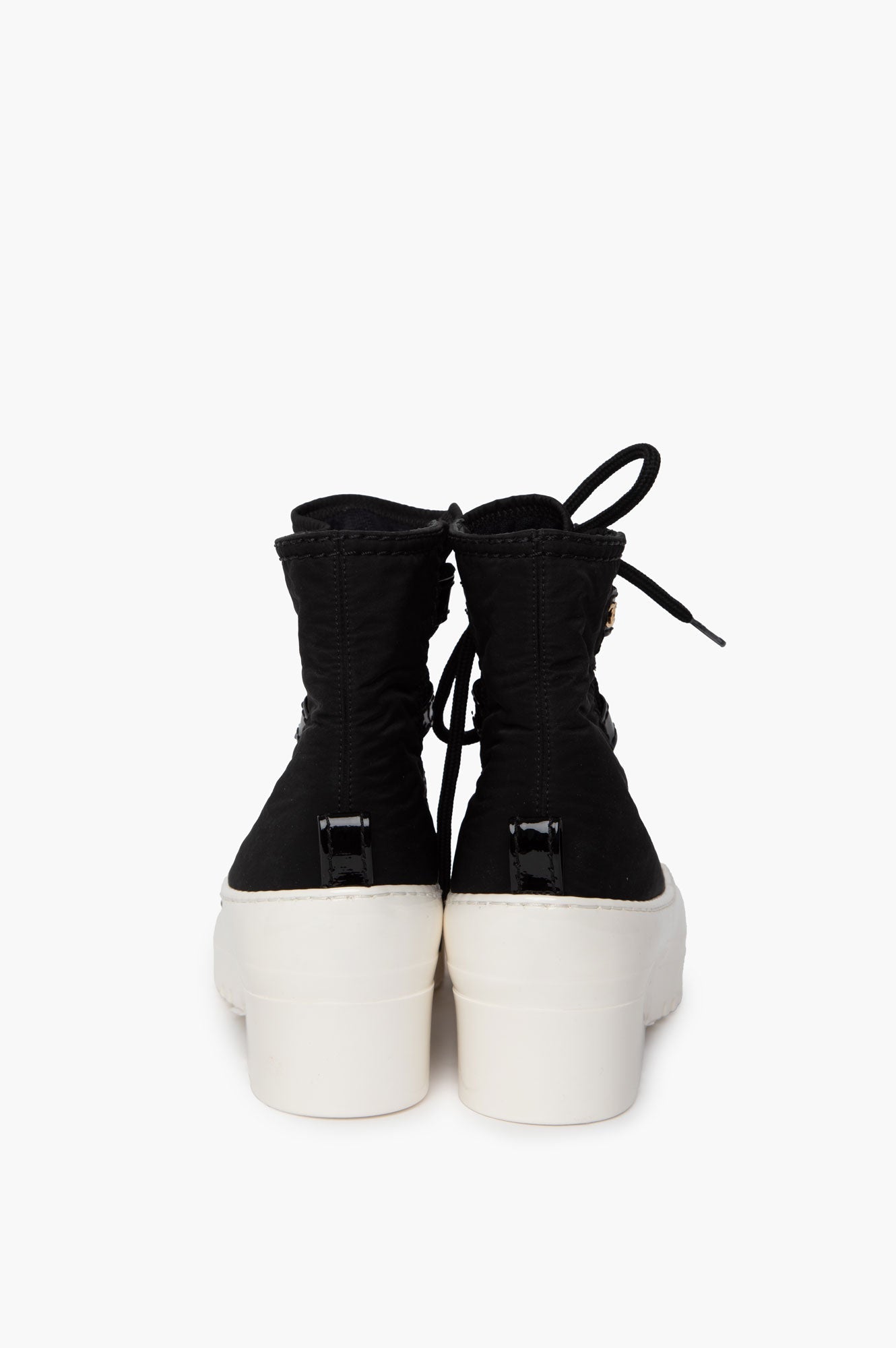 Chanel Black Nylon CC Lace Up Boots Size 36