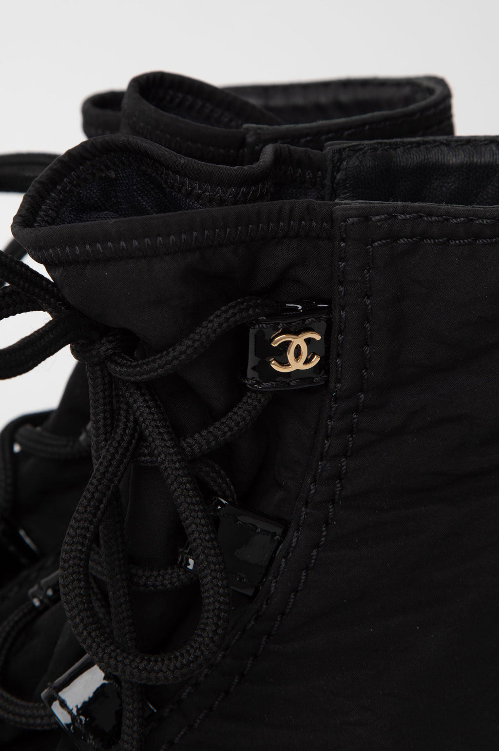 Chanel Black Nylon CC Lace Up Boots Size 36