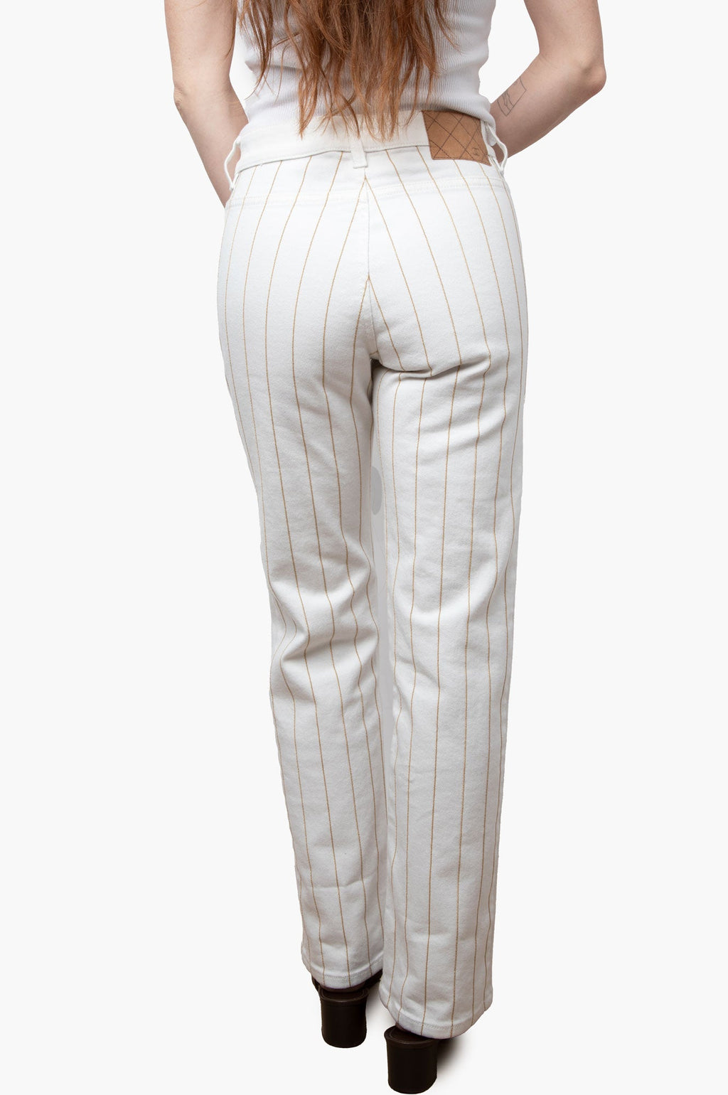 Chanel White/Gold Metallic Stripe Denim Jeans Size 36