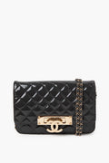 Chanel Grey Patent Leather Golden Logo WOC