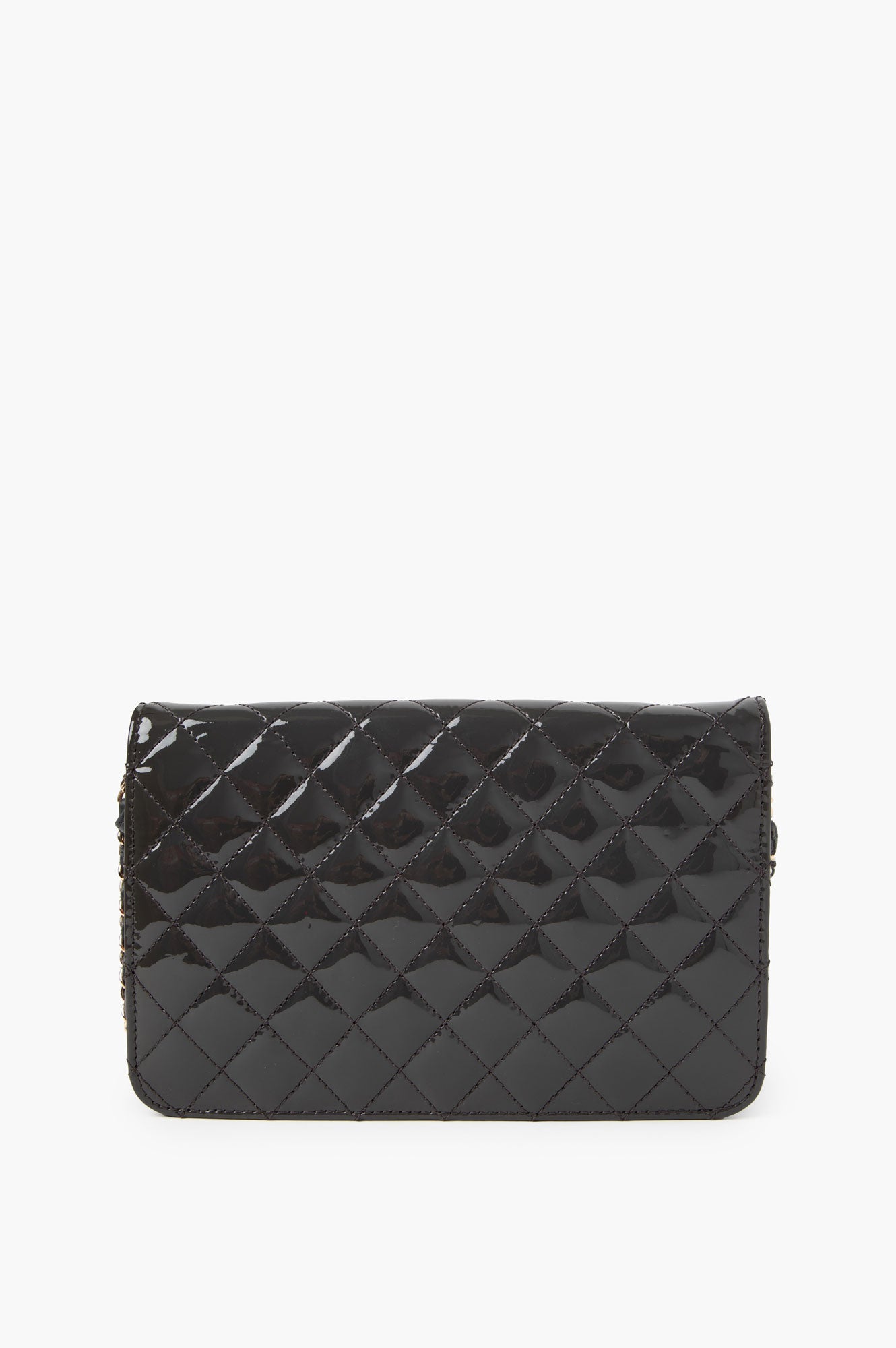 Chanel Grey Patent Leather Golden Logo WOC