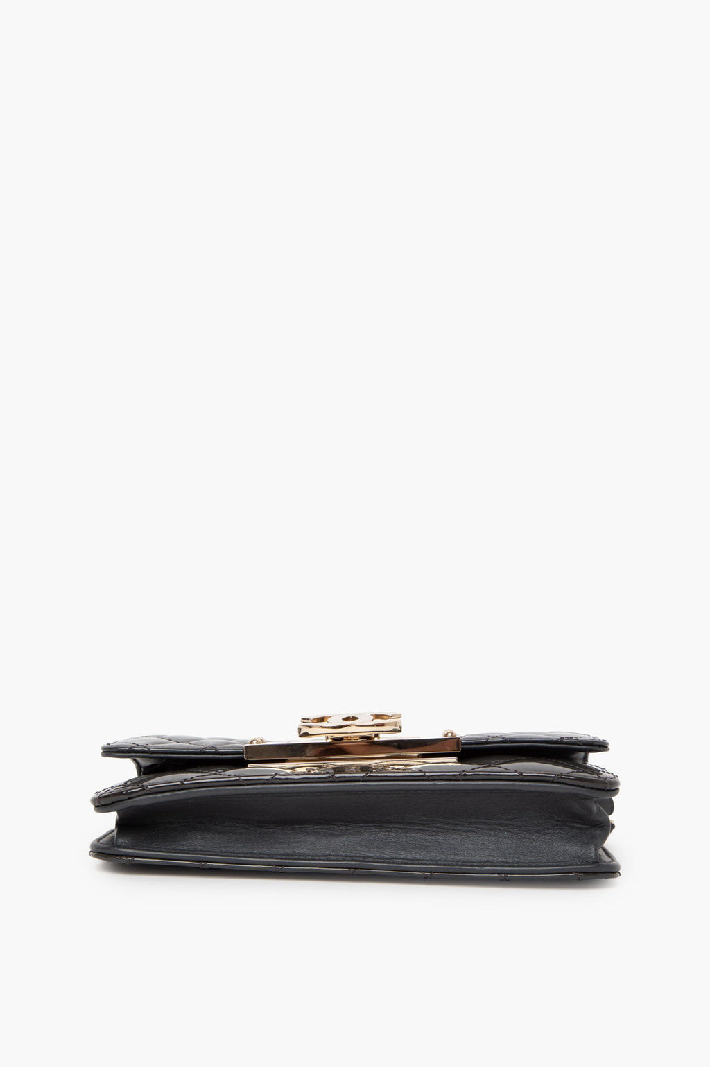 Chanel Grey Patent Leather Golden Logo WOC
