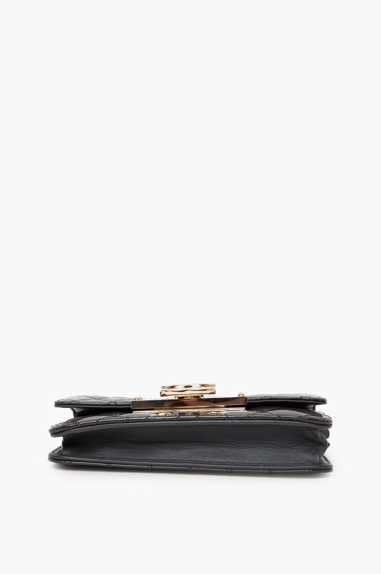 Chanel Grey Patent Leather Golden Logo WOC