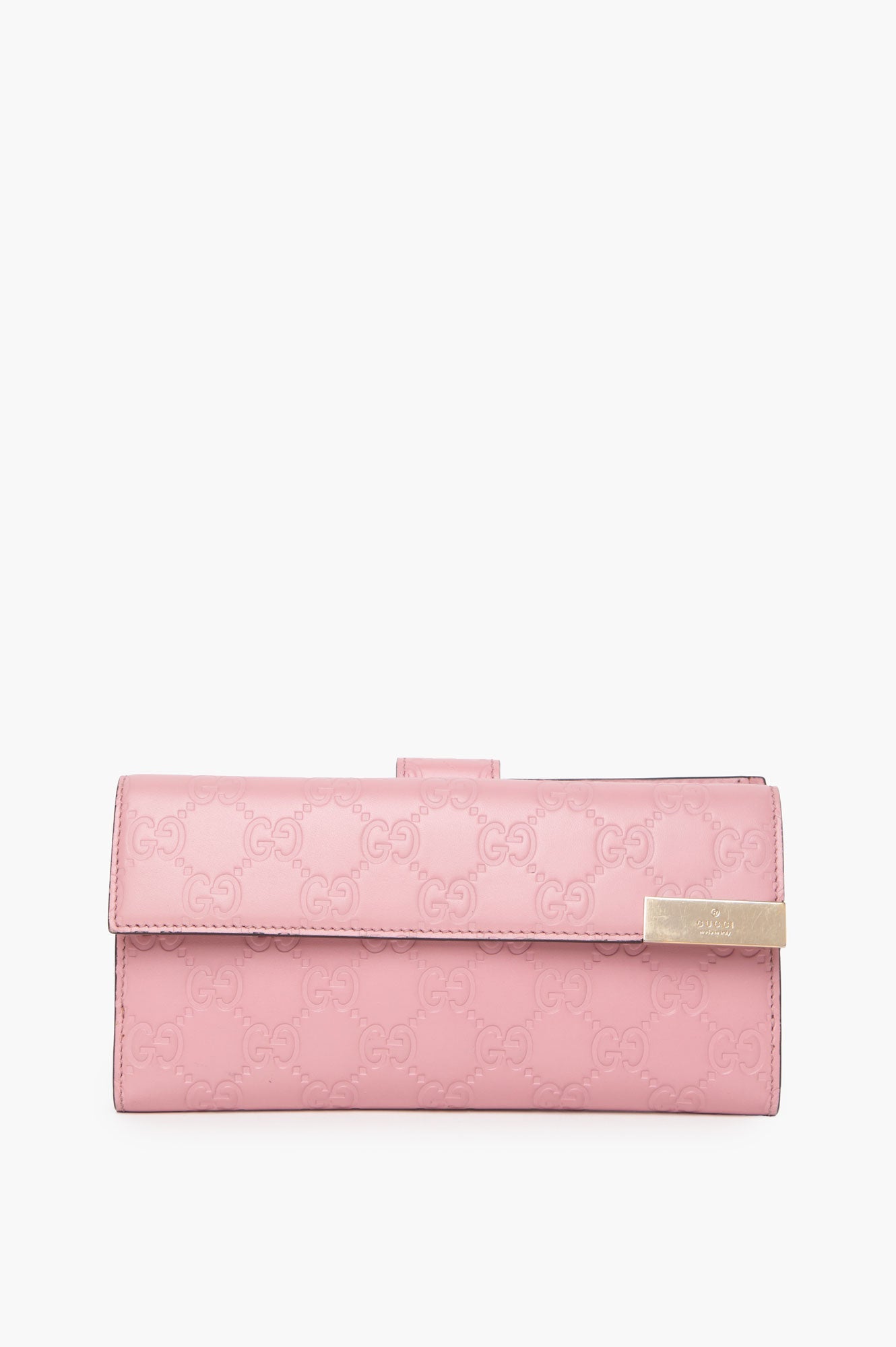 Gucci Pink Guccissima Leather Metal Flap Wallet
