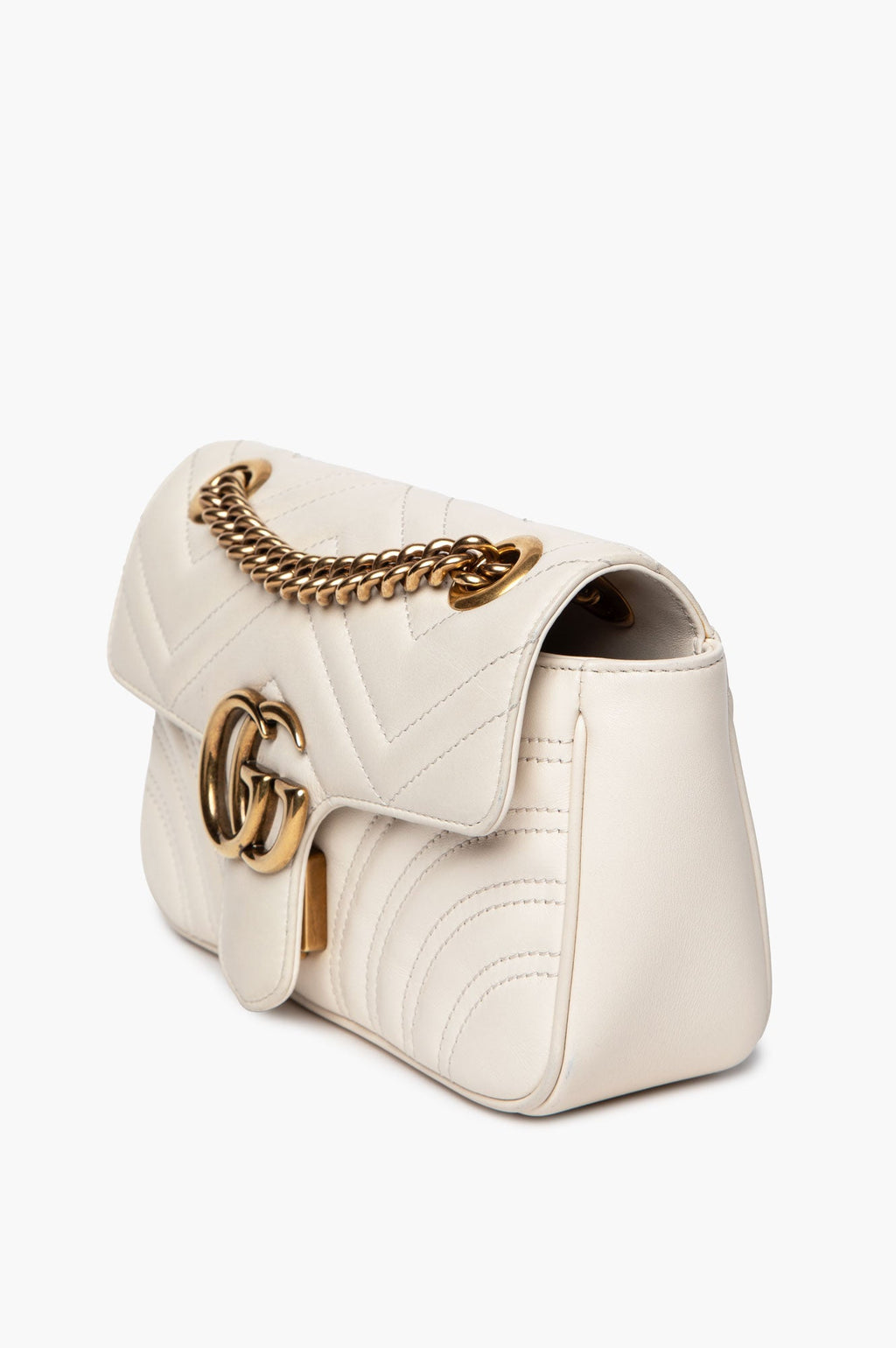 Gucci White Leather GG Marmont Small Shoulder Bag
