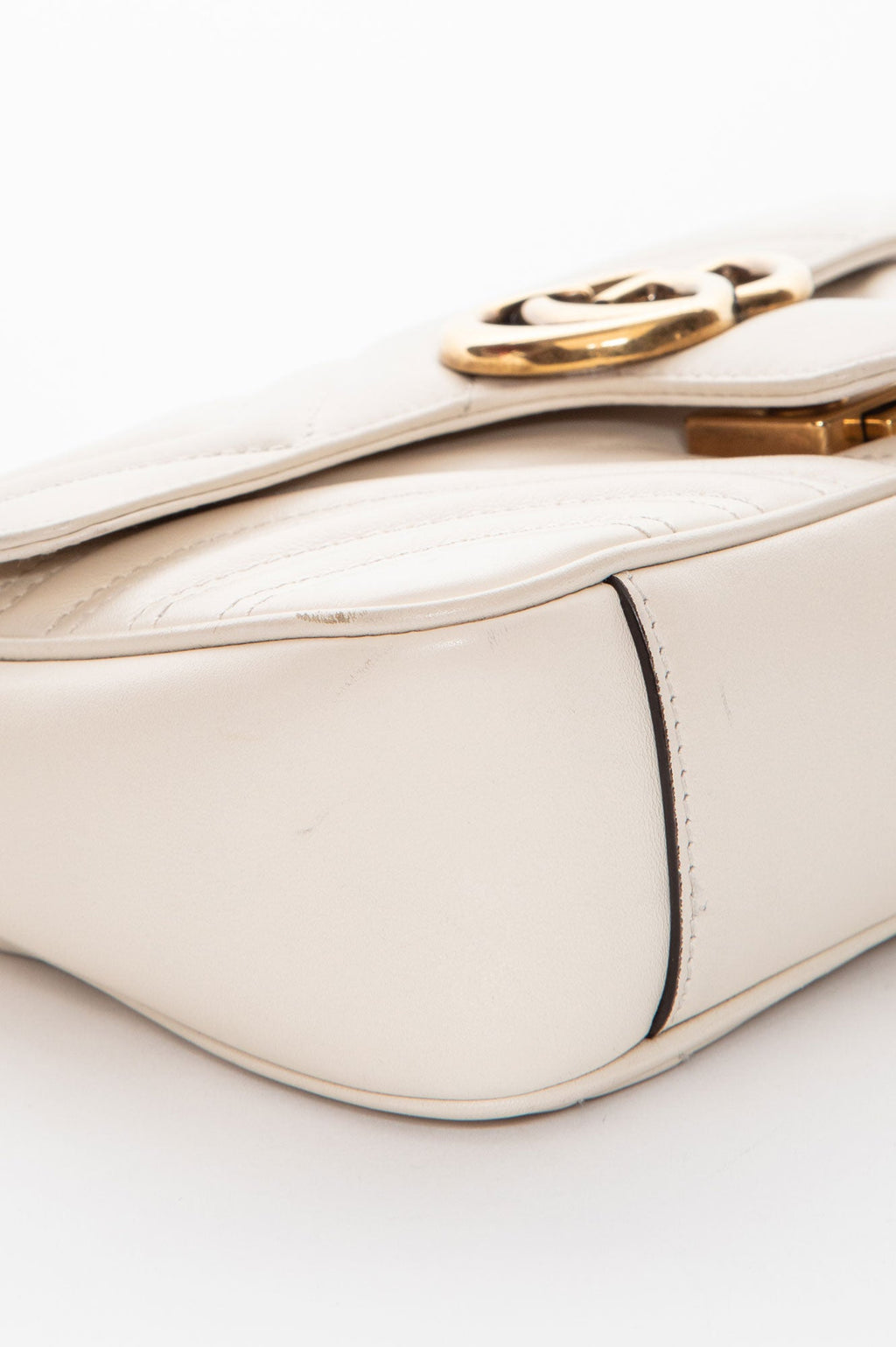 Gucci White Leather GG Marmont Small Shoulder Bag
