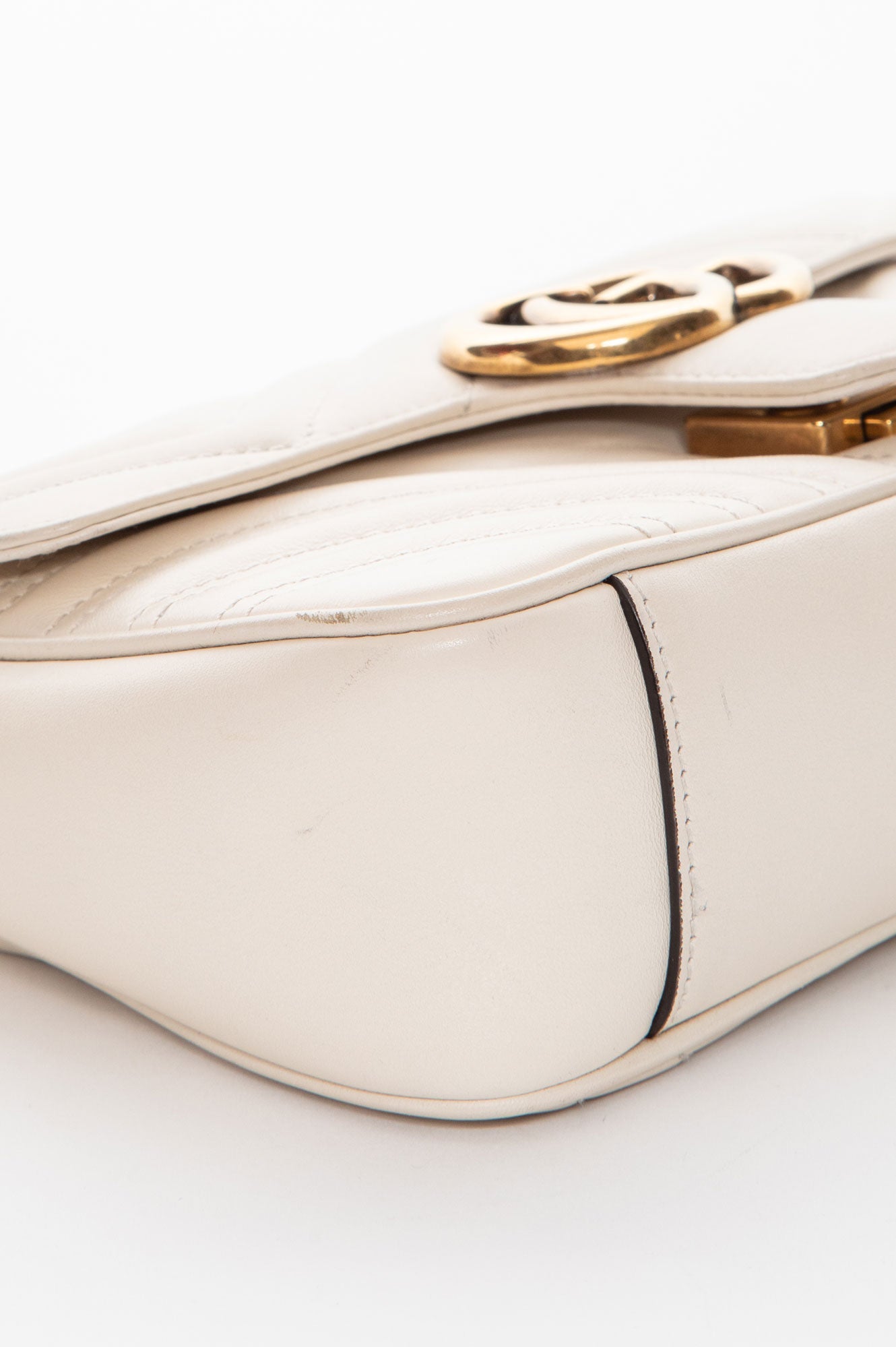 Gucci White Leather GG Marmont Small Shoulder Bag