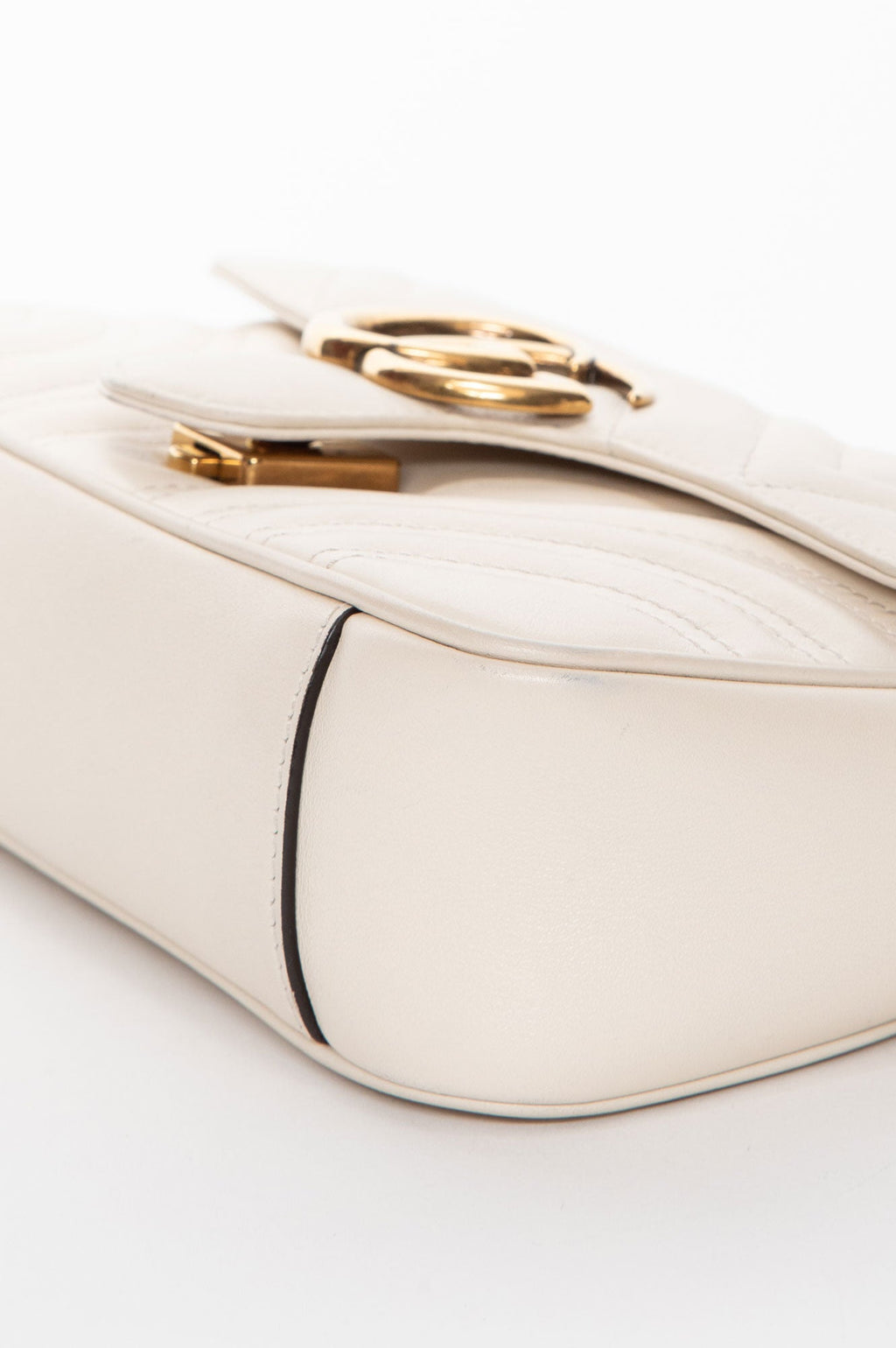 Gucci White Leather GG Marmont Small Shoulder Bag