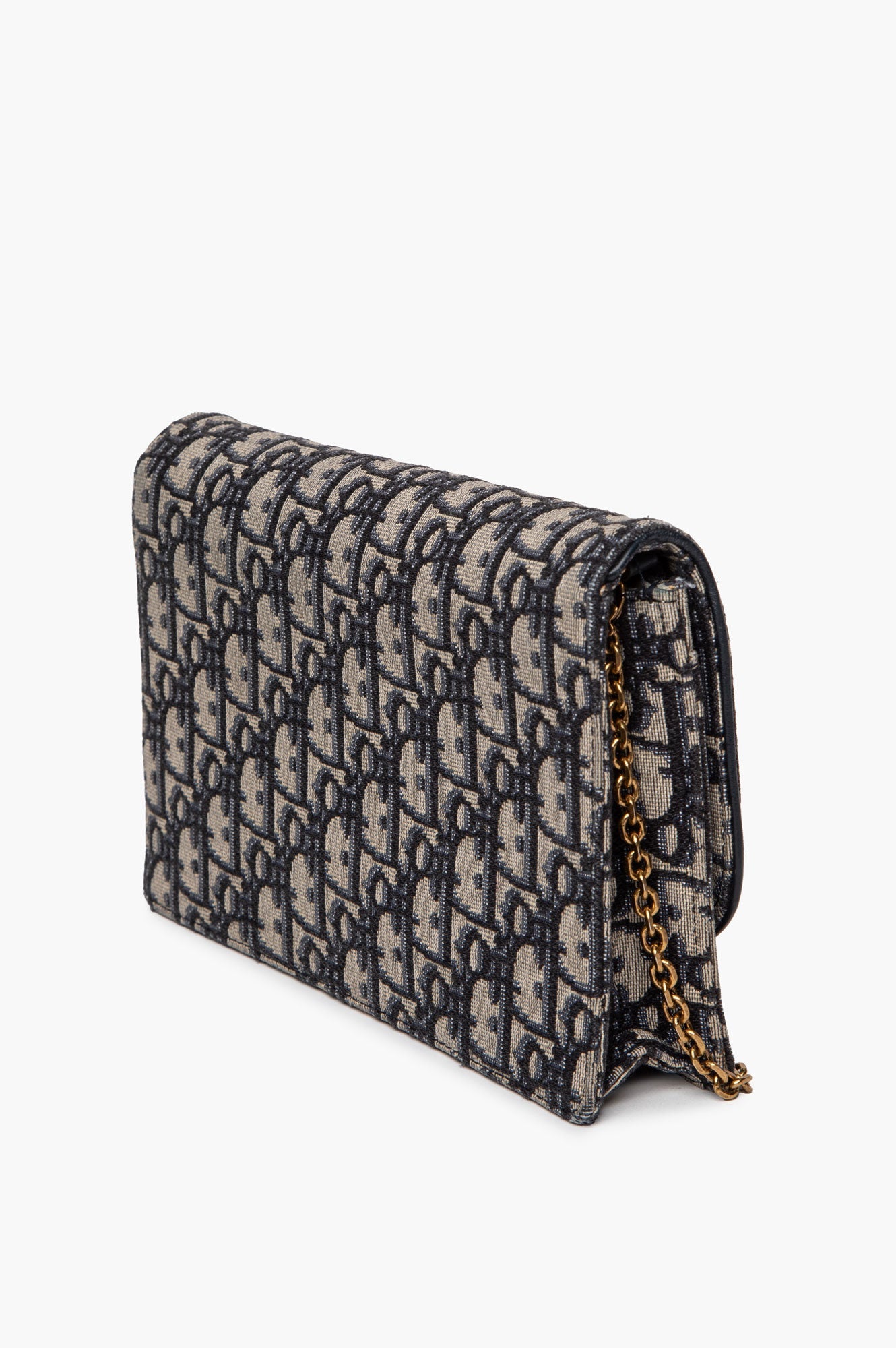Christian Dior Blue Oblique Jacquard Medium Saddle Pouch with Chain