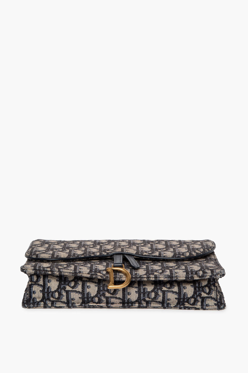 Christian Dior Blue Oblique Jacquard Medium Saddle Pouch with Chain