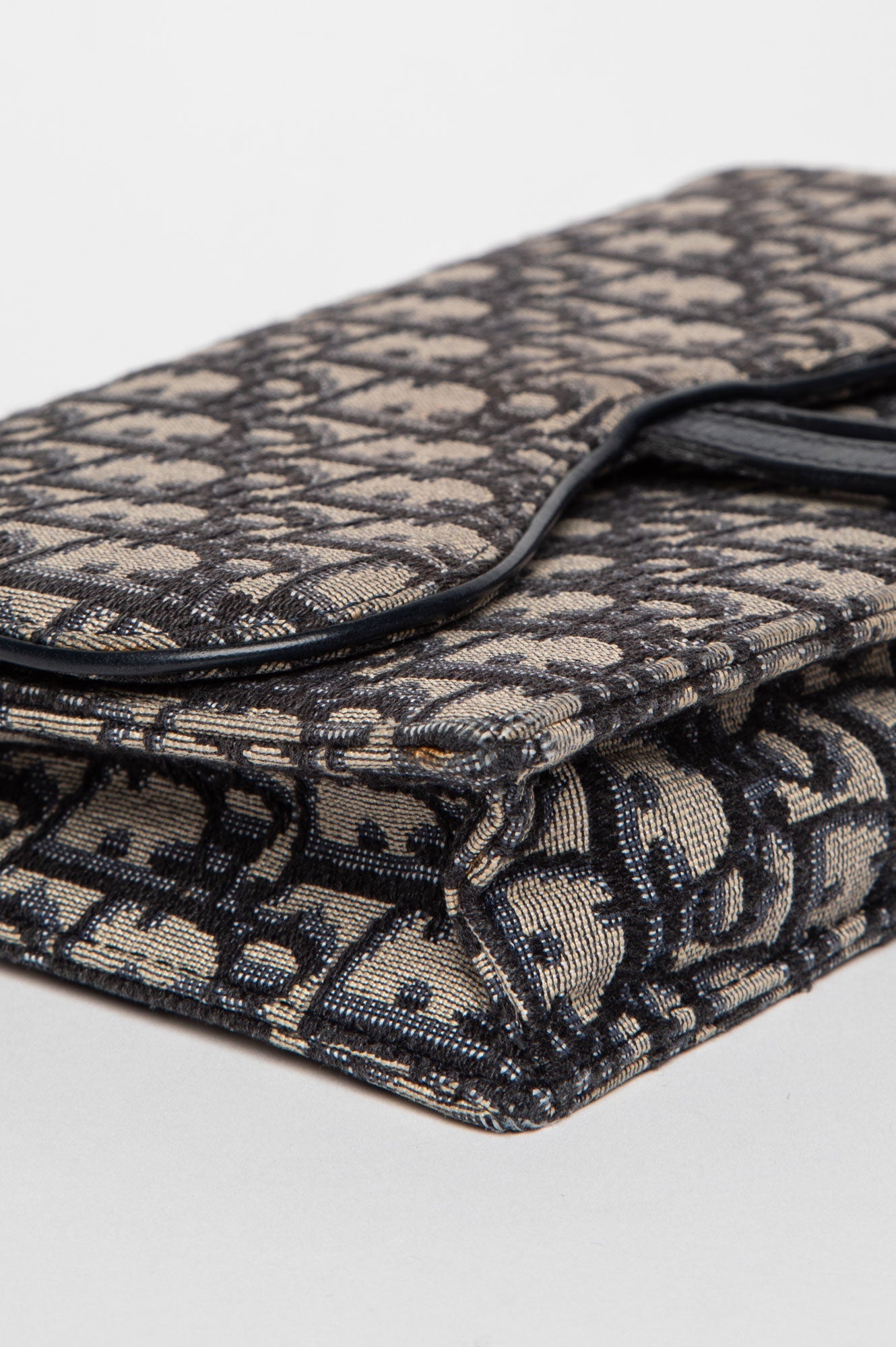 Christian Dior Blue Oblique Jacquard Medium Saddle Pouch with Chain