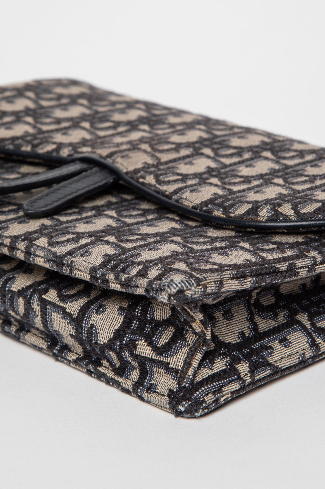 Christian Dior Blue Oblique Jacquard Medium Saddle Pouch with Chain