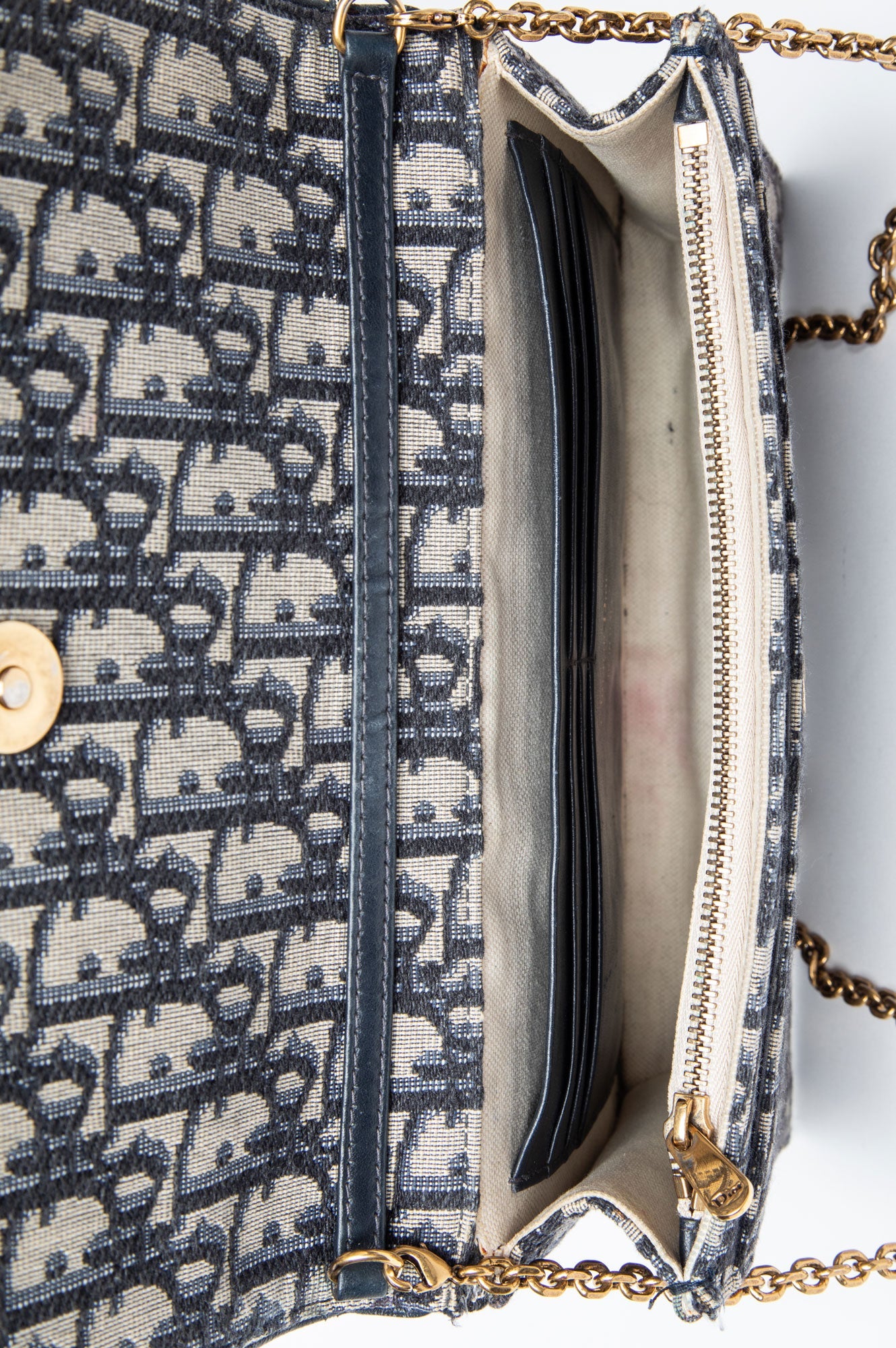 Christian Dior Blue Oblique Jacquard Medium Saddle Pouch with Chain