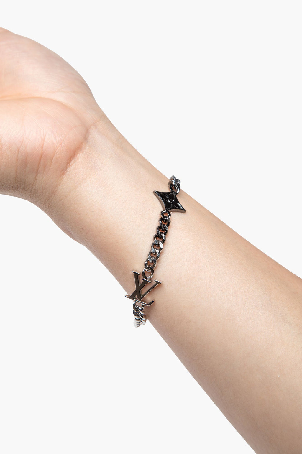 Louis Vuitton Gunmetal Silver Tone Monogram Chain Instinct Bracelet