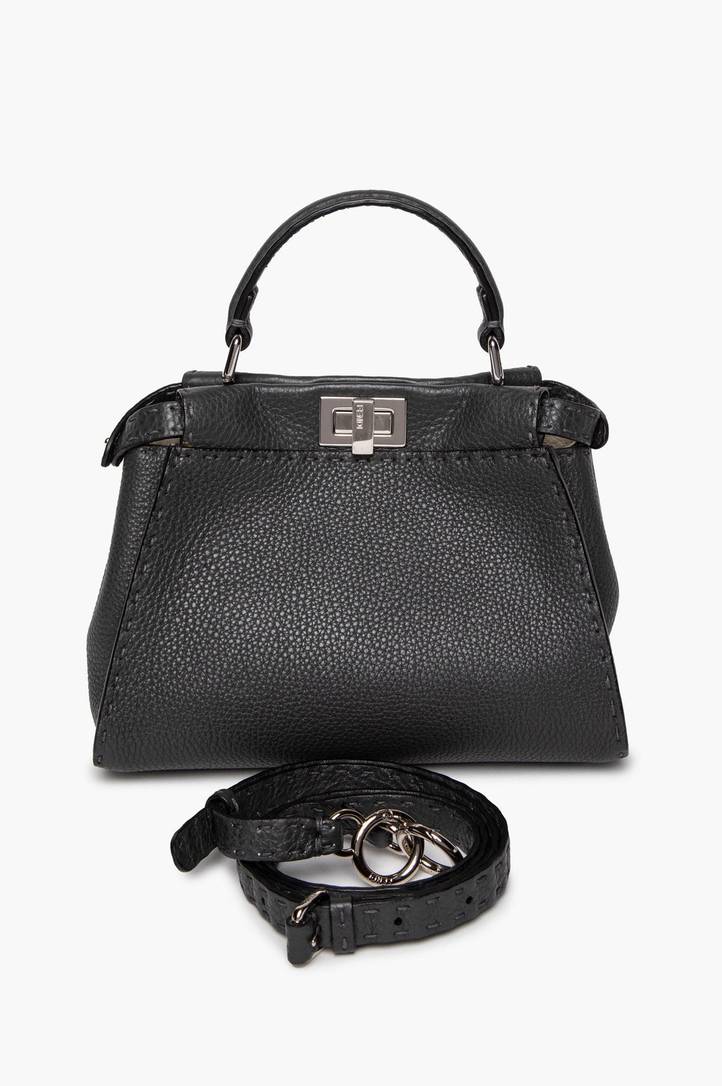 Fendi Grey Asphalt Selleria Leather Mini Peekaboo Bag