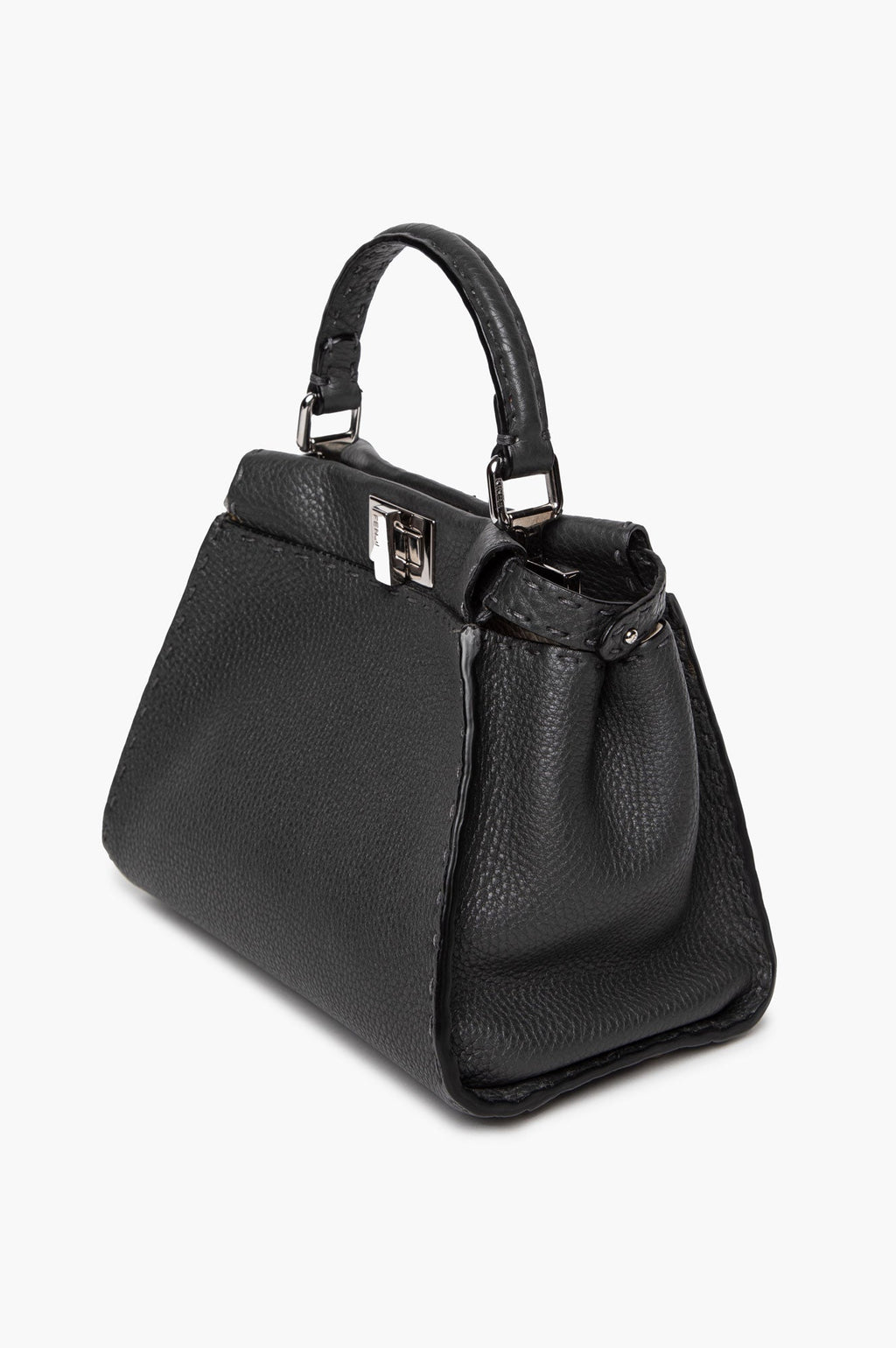 Fendi Grey Asphalt Selleria Leather Mini Peekaboo Bag