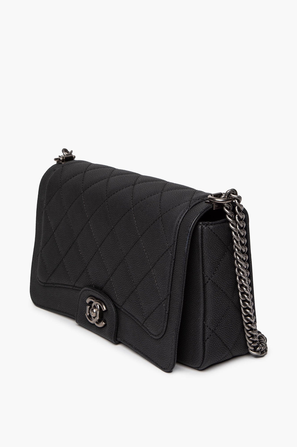 Chanel Matte Black Caviar Ruthenium Hardware Turn Around Flap Bag